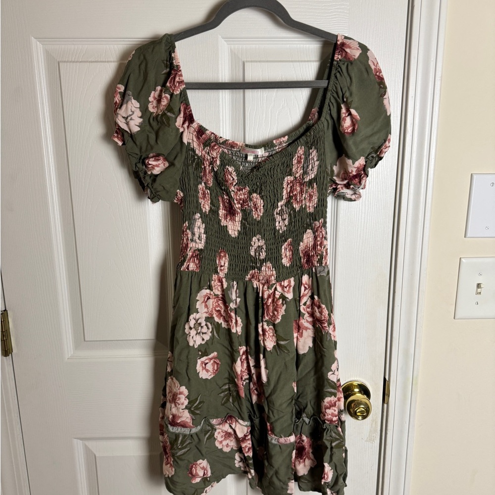 Plus Size Stella Tweed Green Floral Puff Sleeve Blouse
